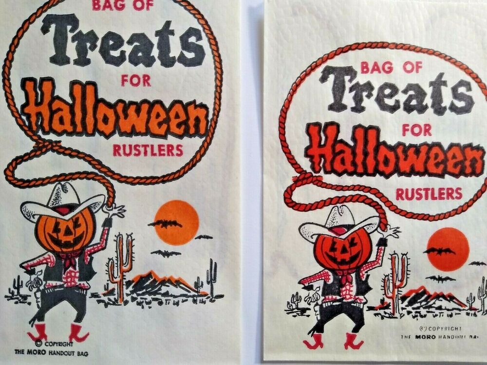 Vintage Halloween Candy Bags Western Cowboy Goblin Rustler With Rope 2 Different